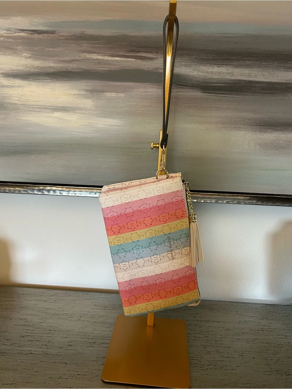 Nanette Lepore Pastel Striped Wristlet with Tassel NWOT